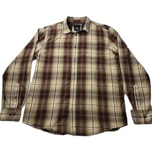 Prana Shirt mens Medium Brown Plaid Long Sleeve Button Up Casual Western